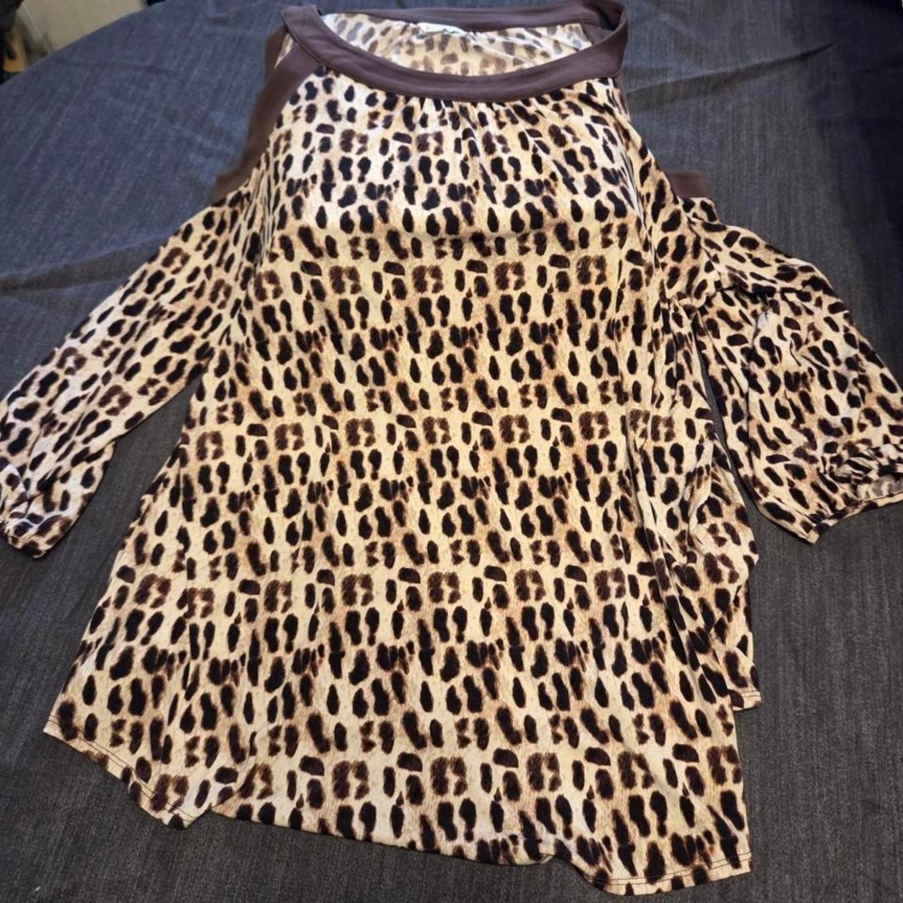 EST. 1946 Leopard Print Cold Shoulder Tunic Women‎ XL Brown Excellent